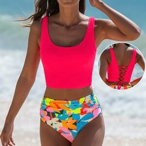 Vibrant Pink Floral Women's Swim Set